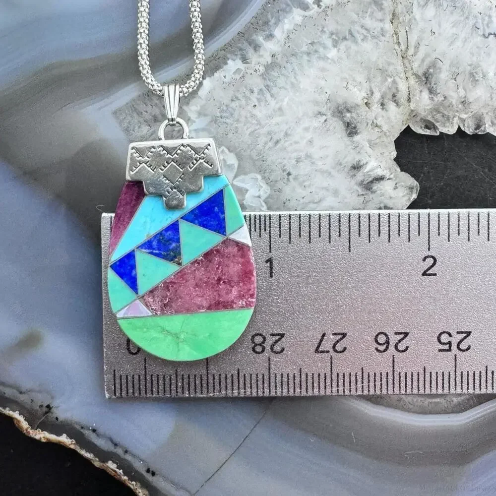 Carolyn Pollack Sterling Multistone Inlay Pottery Pendant With Chain Necklace